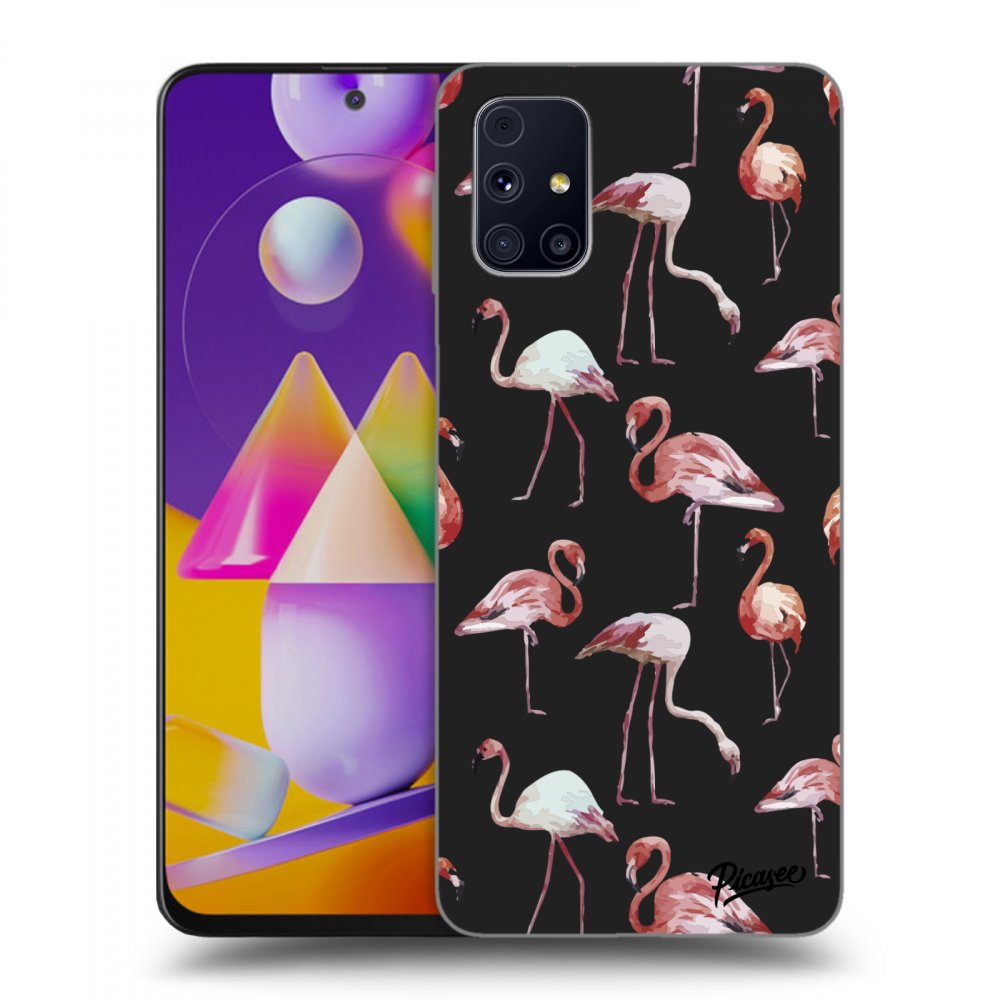 Picasee Samsung Galaxy M31s Hülle - Schwarzes Silikon - Flamingos