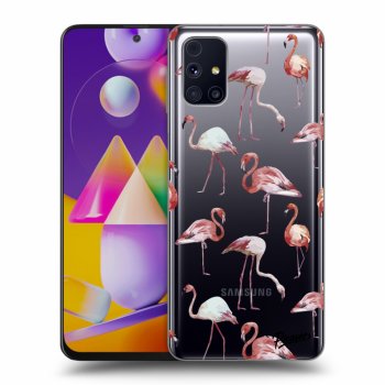 Picasee Samsung Galaxy M31s Hülle - Transparentes Silikon - Flamingos