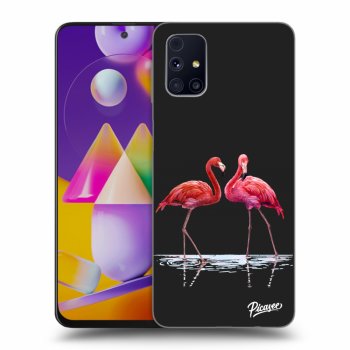 Picasee Samsung Galaxy M31s Hülle - Schwarzes Silikon - Flamingos couple