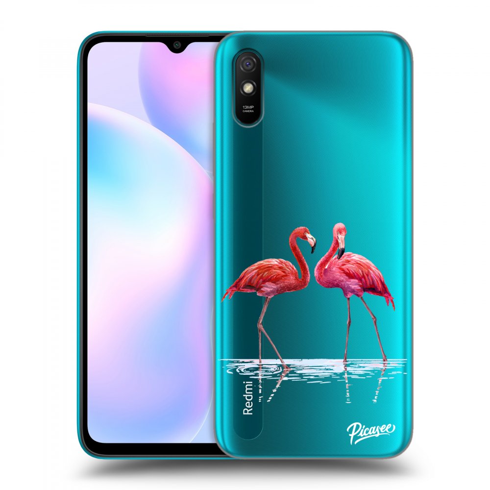 Picasee Xiaomi Redmi 9A Hülle - Transparentes Silikon - Flamingos couple