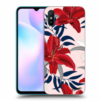 Picasee Xiaomi Redmi 9A Hülle - Schwarzes Silikon - Red Lily