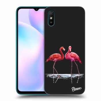 Picasee Xiaomi Redmi 9A Hülle - Schwarzes Silikon - Flamingos couple
