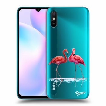 Picasee Xiaomi Redmi 9A Hülle - Transparentes Silikon - Flamingos couple