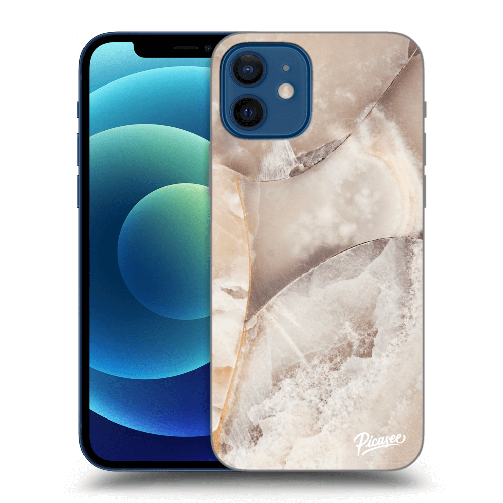 Picasee Apple iPhone 12 Hülle - Schwarzes Silikon - Cream marble