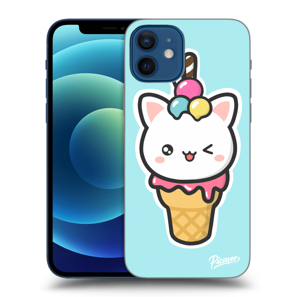 Picasee Apple iPhone 12 Hülle - Schwarzes Silikon - Ice Cream Cat