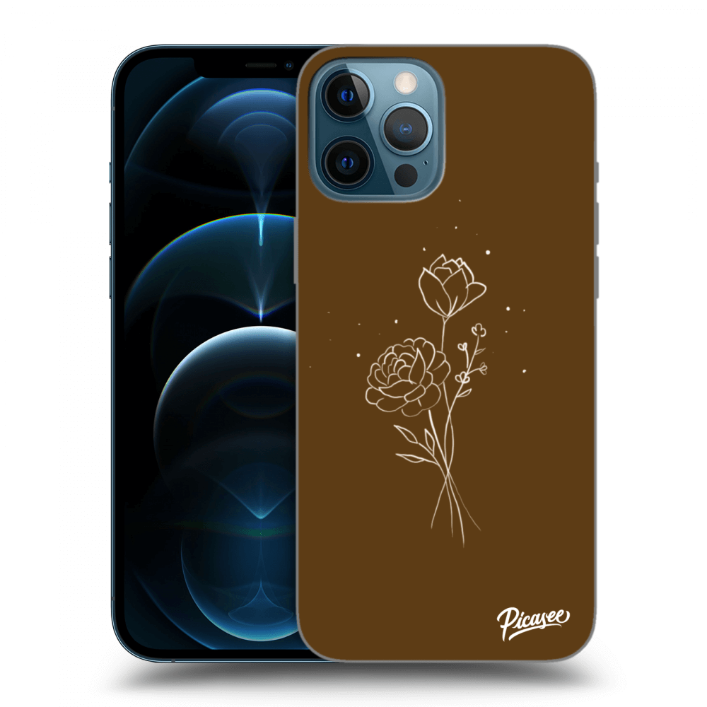 Picasee Apple iPhone 12 Pro Max Hülle - Schwarzes Silikon - Brown flowers