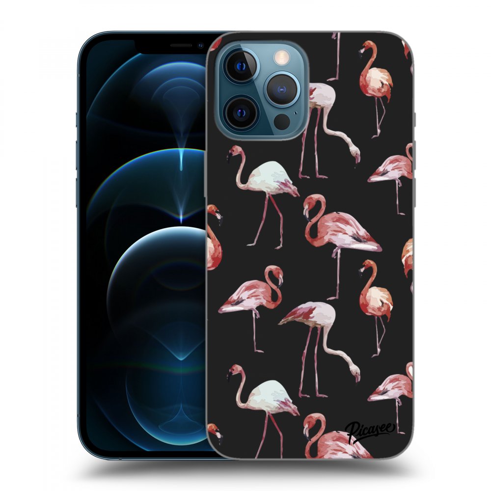 Picasee Apple iPhone 12 Pro Max Hülle - Schwarzes Silikon - Flamingos
