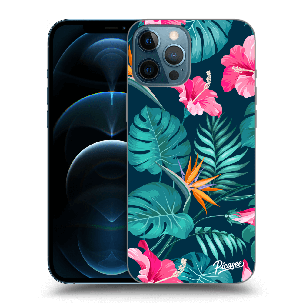 Picasee Apple iPhone 12 Pro Max Hülle - Schwarzes Silikon - Pink Monstera