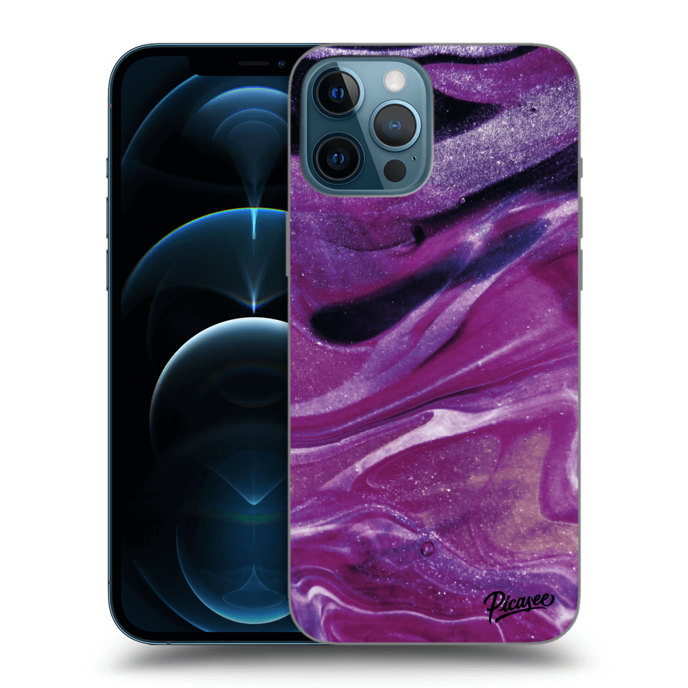 Picasee Apple iPhone 12 Pro Max Hülle - Schwarzes Silikon - Purple glitter
