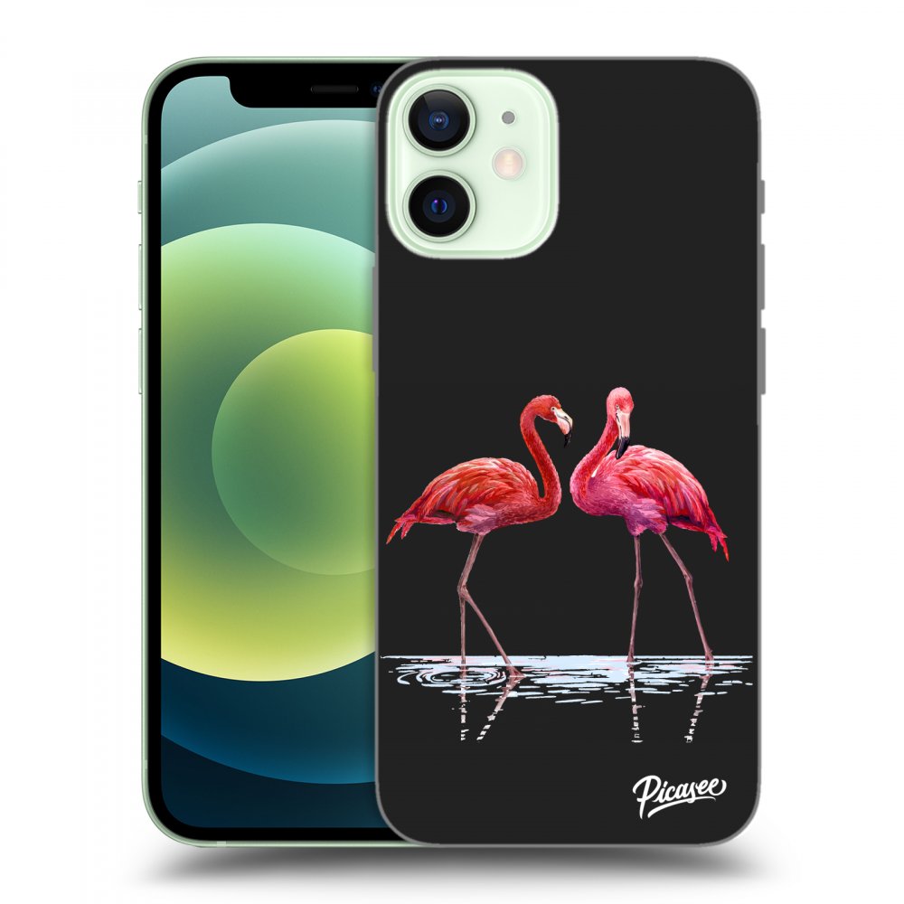 Picasee Apple iPhone 12 mini Hülle - Schwarzes Silikon - Flamingos couple