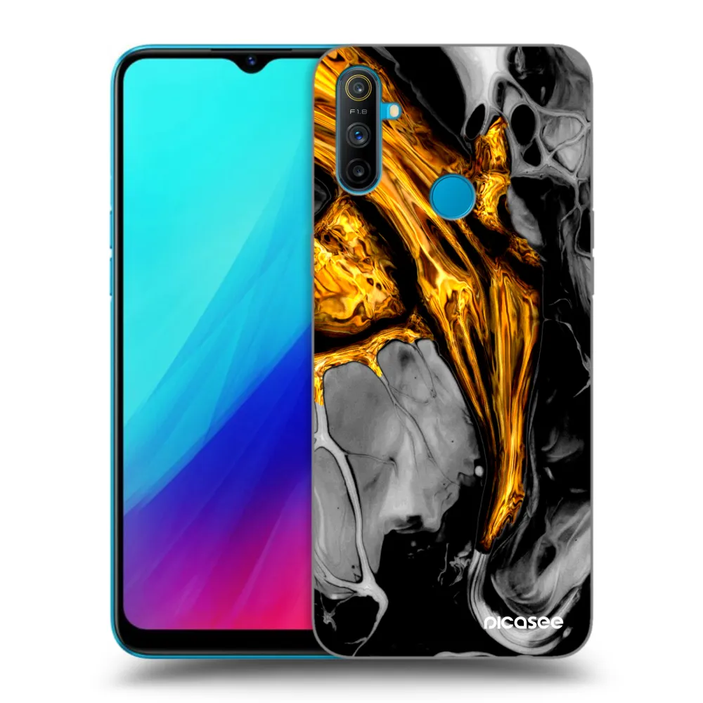 Picasee Realme C3 Hülle - Schwarzes Silikon - Black Gold