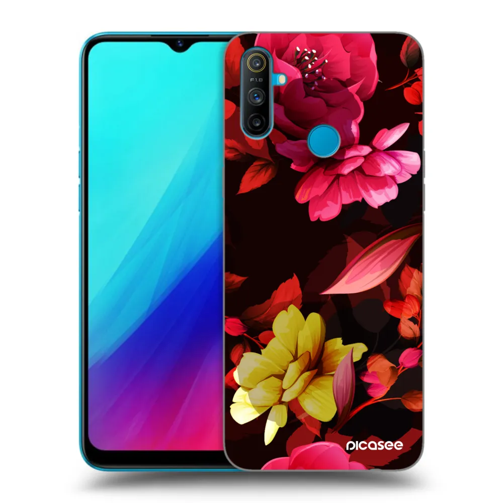 Picasee Realme C3 Hülle - Schwarzes Silikon - Dark Peonny