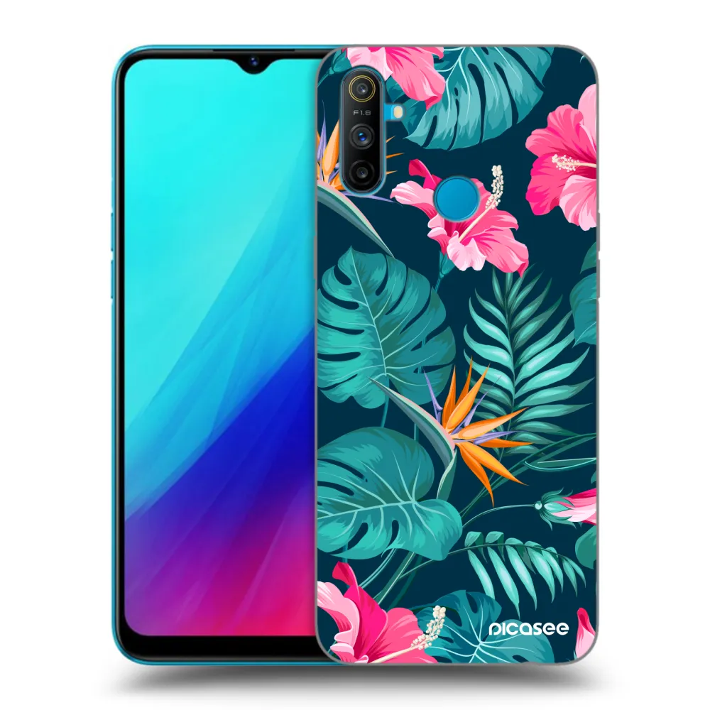 Picasee Realme C3 Hülle - Schwarzes Silikon - Pink Monstera