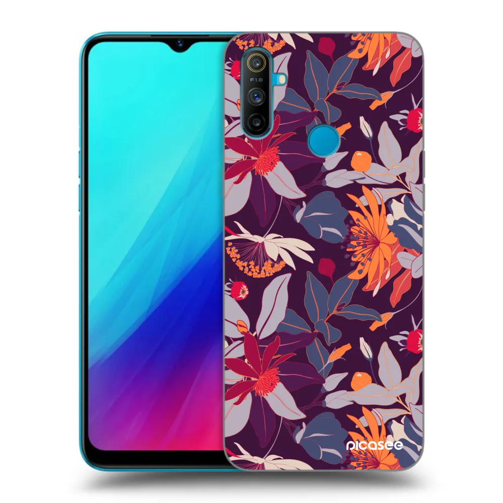 Picasee Realme C3 Hülle - Schwarzes Silikon - Purple Leaf