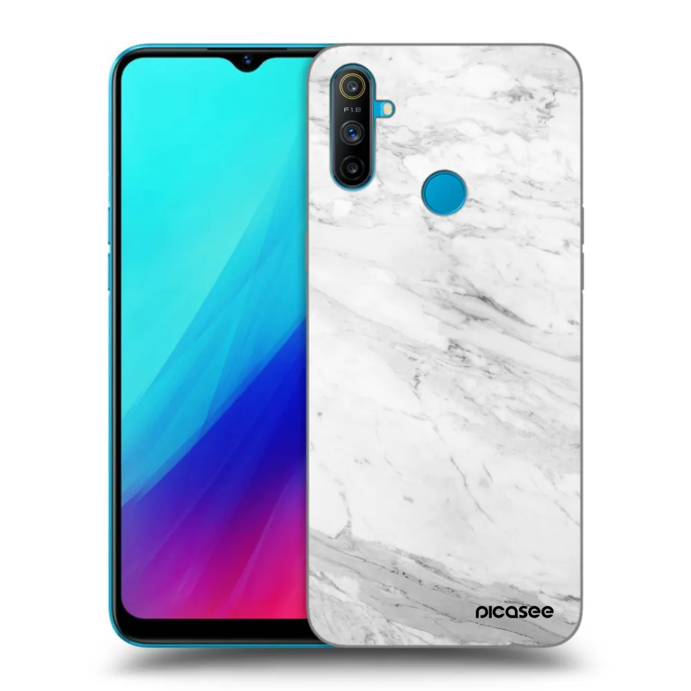Picasee Realme C3 Hülle - Schwarzes Silikon - White marble