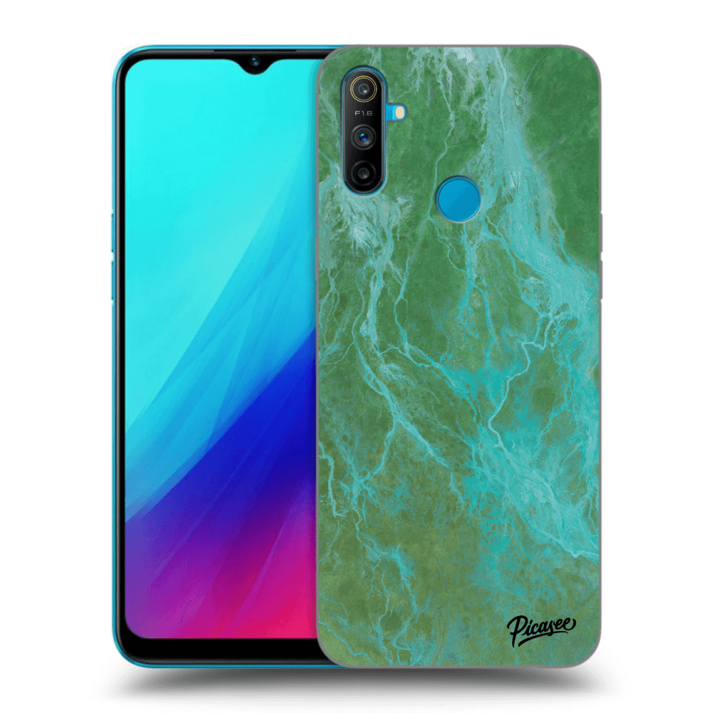 Picasee Realme C3 Hülle - Schwarzes Silikon - Green marble