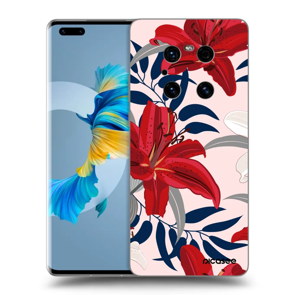 Picasee Huawei Mate 40 Pro Hülle - Schwarzes Silikon - Red Lily