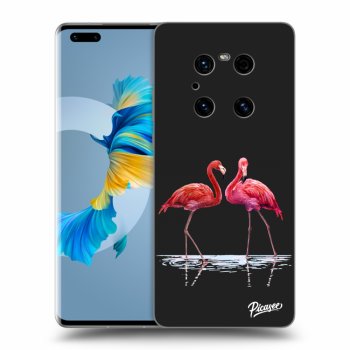 Picasee Huawei Mate 40 Pro Hülle - Schwarzes Silikon - Flamingos couple