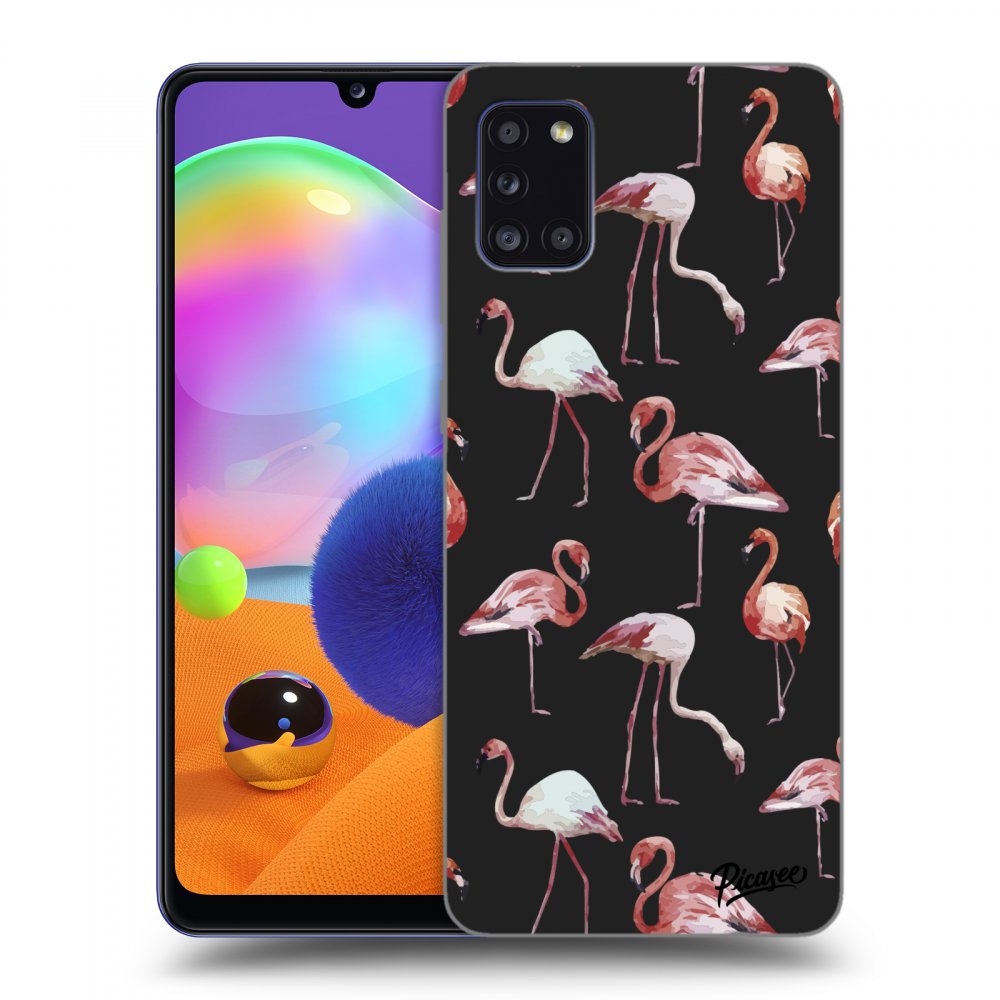 Picasee Samsung Galaxy A31 A315F Hülle - Schwarzes Silikon - Flamingos