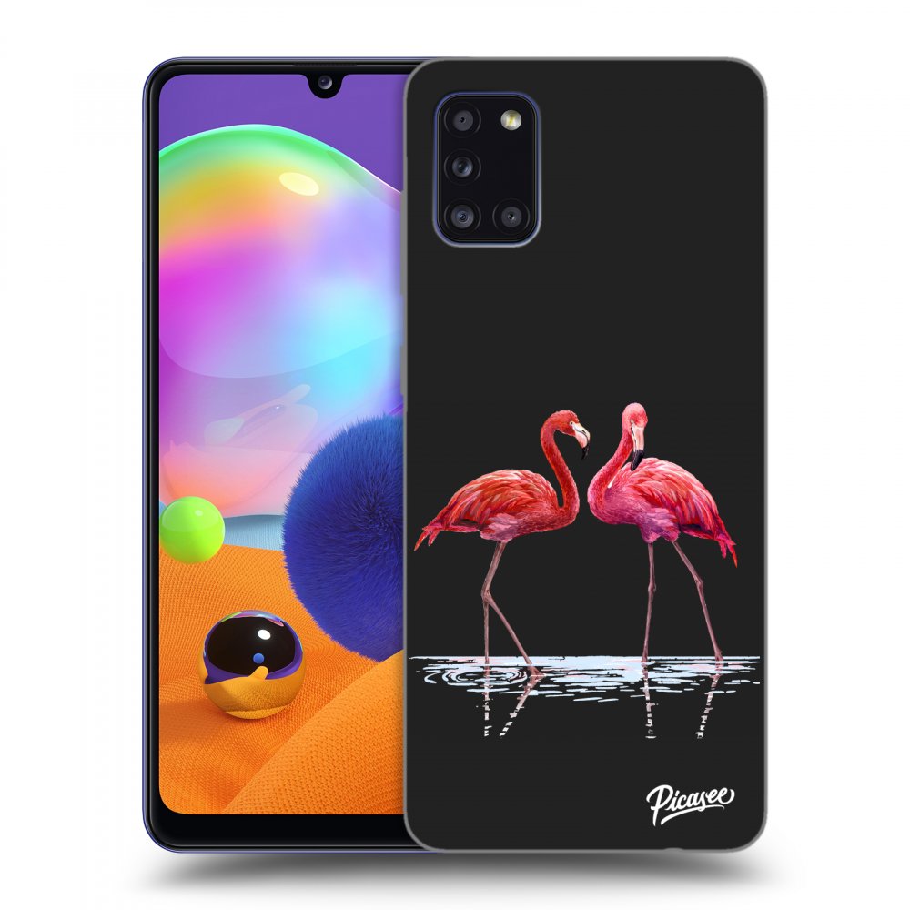 Picasee Samsung Galaxy A31 A315F Hülle - Schwarzes Silikon - Flamingos couple