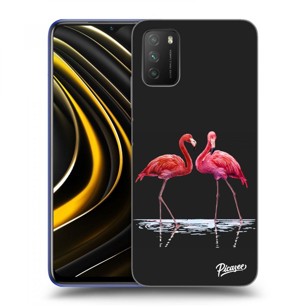 Picasee Xiaomi Poco M3 Hülle - Schwarzes Silikon - Flamingos couple