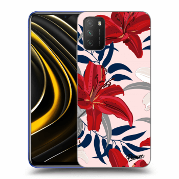 Picasee Xiaomi Poco M3 Hülle - Schwarzes Silikon - Red Lily