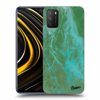 Picasee Xiaomi Poco M3 Hülle - Schwarzes Silikon - Green marble