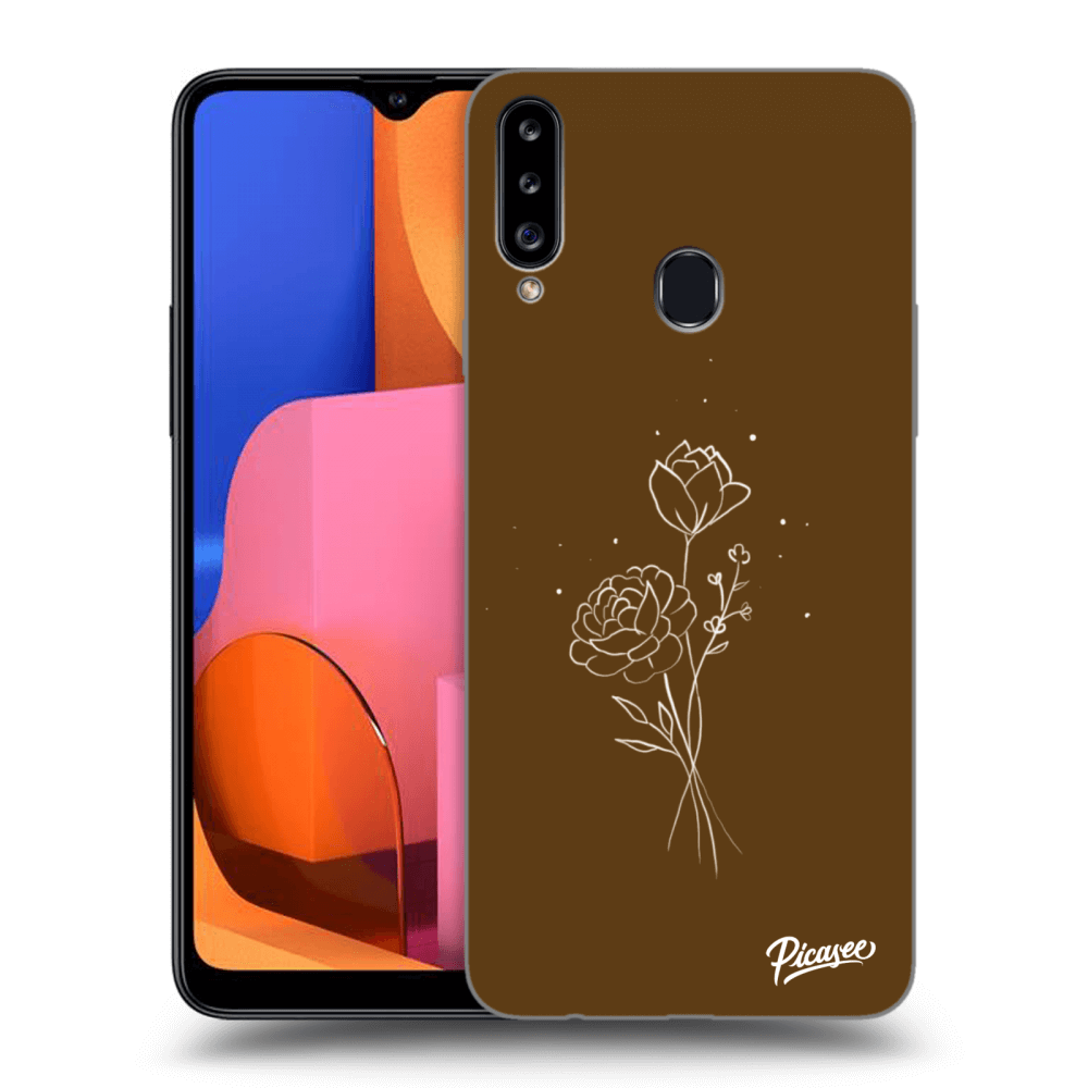 Picasee Samsung Galaxy A20s Hülle - Schwarzes Silikon - Brown flowers