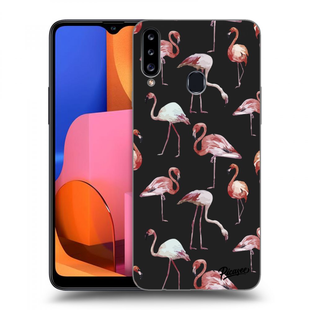 Picasee Samsung Galaxy A20s Hülle - Schwarzes Silikon - Flamingos