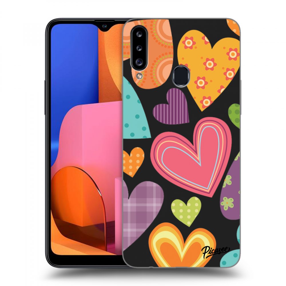 Picasee Samsung Galaxy A20s Hülle - Schwarzes Silikon - Colored heart