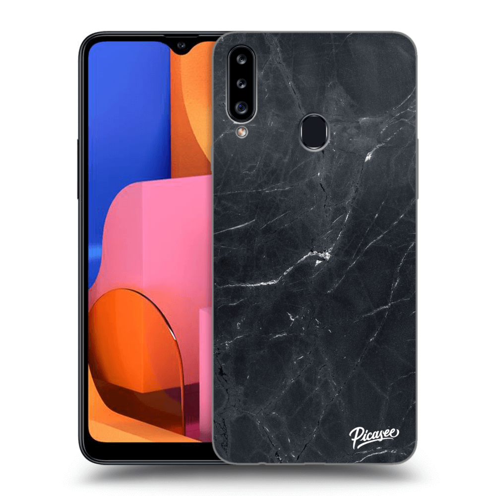 Picasee Samsung Galaxy A20s Hülle - Schwarzes Silikon - Black marble