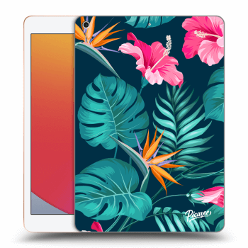 Picasee Schwarze Silikonhülle für Apple iPad 10.2" 2020 (8. gen) - Pink Monstera