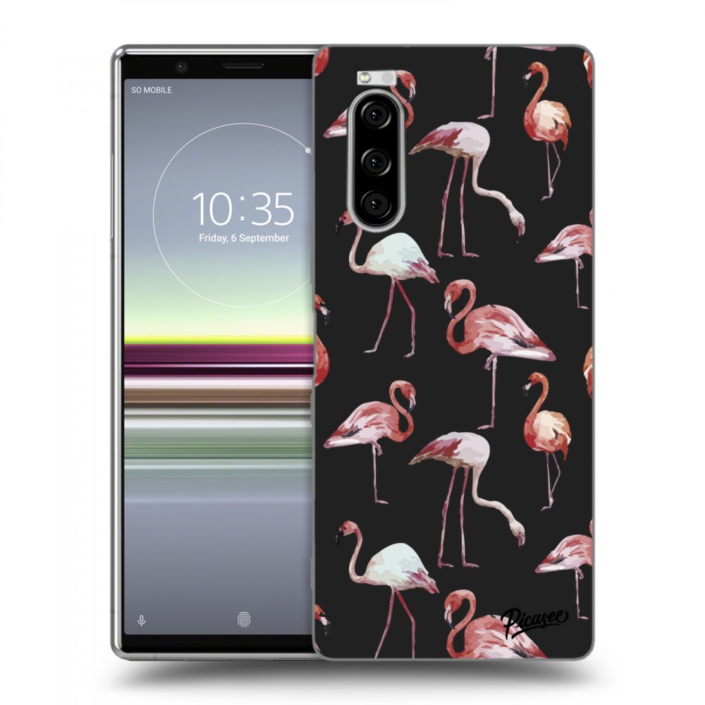 Picasee Sony Xperia 5 Hülle - Schwarzes Silikon - Flamingos
