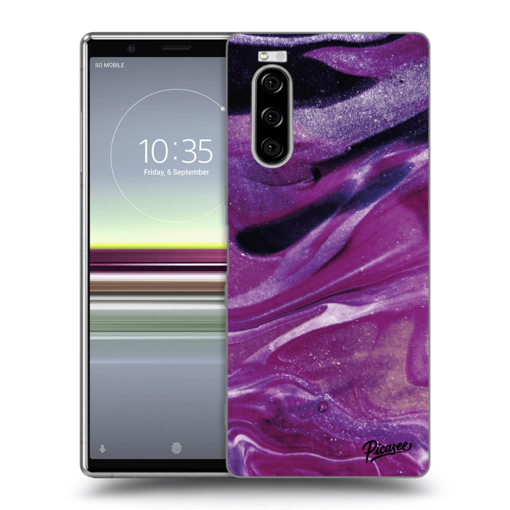 Picasee Sony Xperia 5 Hülle - Schwarzes Silikon - Purple glitter