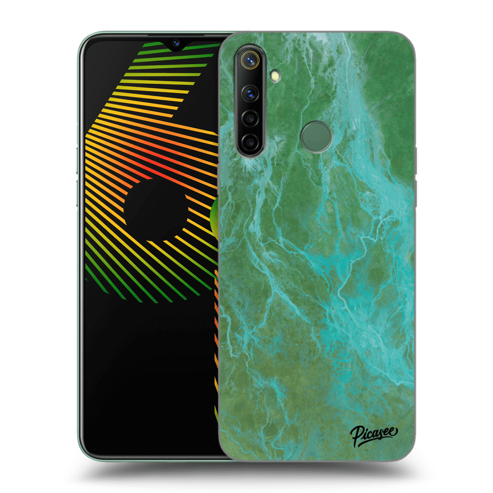 Picasee Realme 6i Hülle - Schwarzes Silikon - Green marble