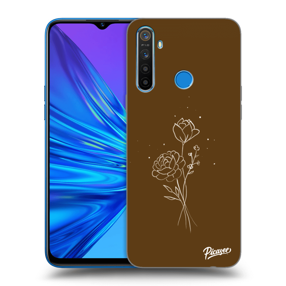 Picasee Realme 5 Hülle - Transparentes Silikon - Brown flowers