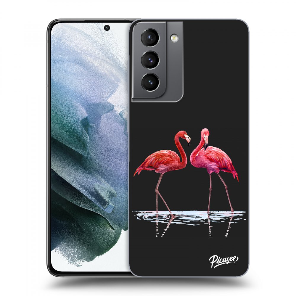 Picasee Samsung Galaxy S21 5G G991B Hülle - Schwarzes Silikon - Flamingos couple