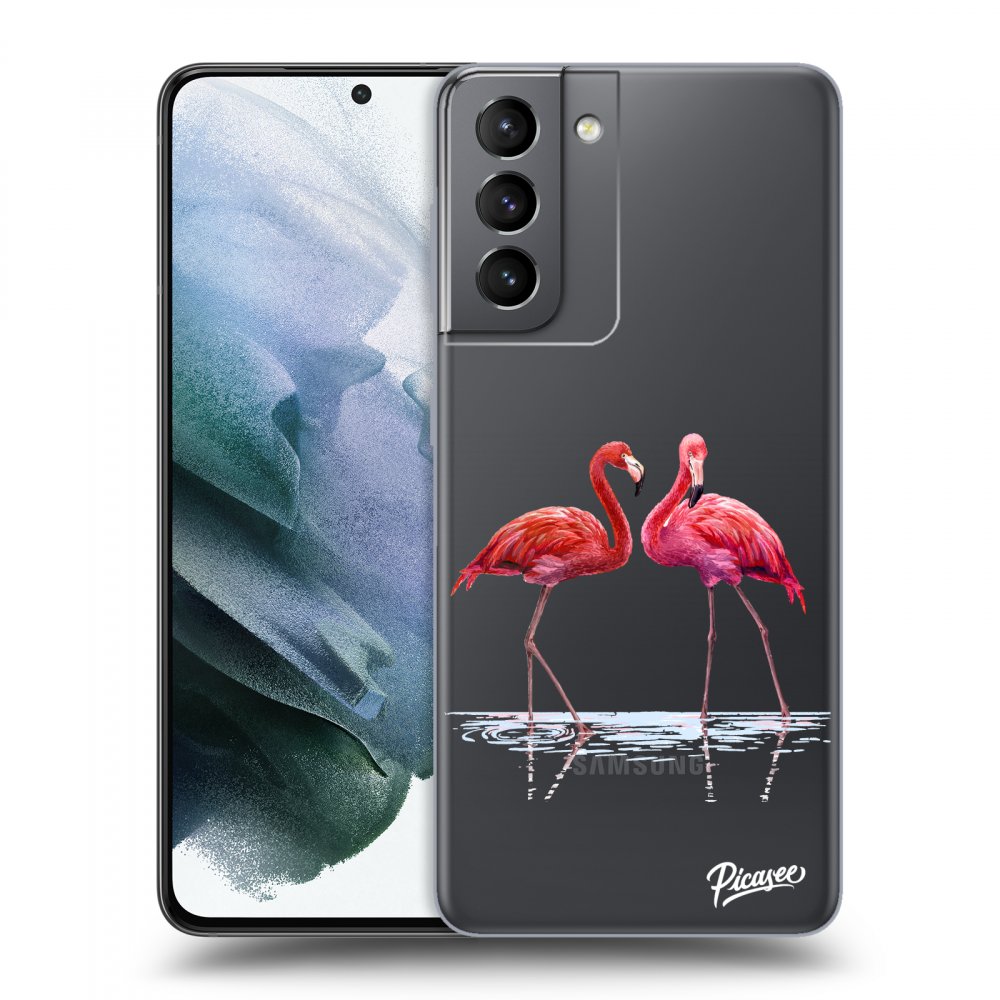 Picasee Samsung Galaxy S21 5G G991B Hülle - Transparentes Silikon - Flamingos couple