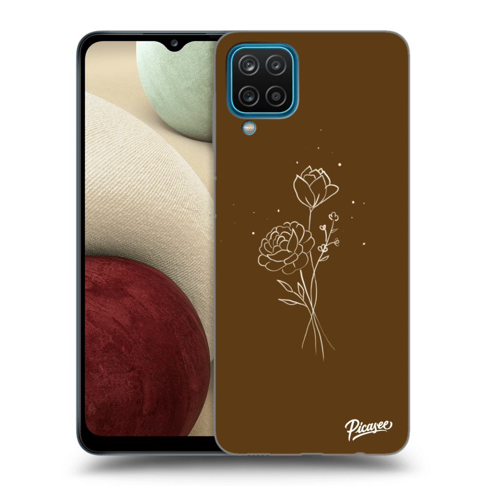 Picasee Samsung Galaxy A12 A125F Hülle - Schwarzes Silikon - Brown flowers