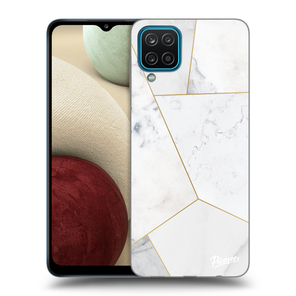 Picasee Samsung Galaxy A12 A125F Hülle - Schwarzes Silikon - White tile