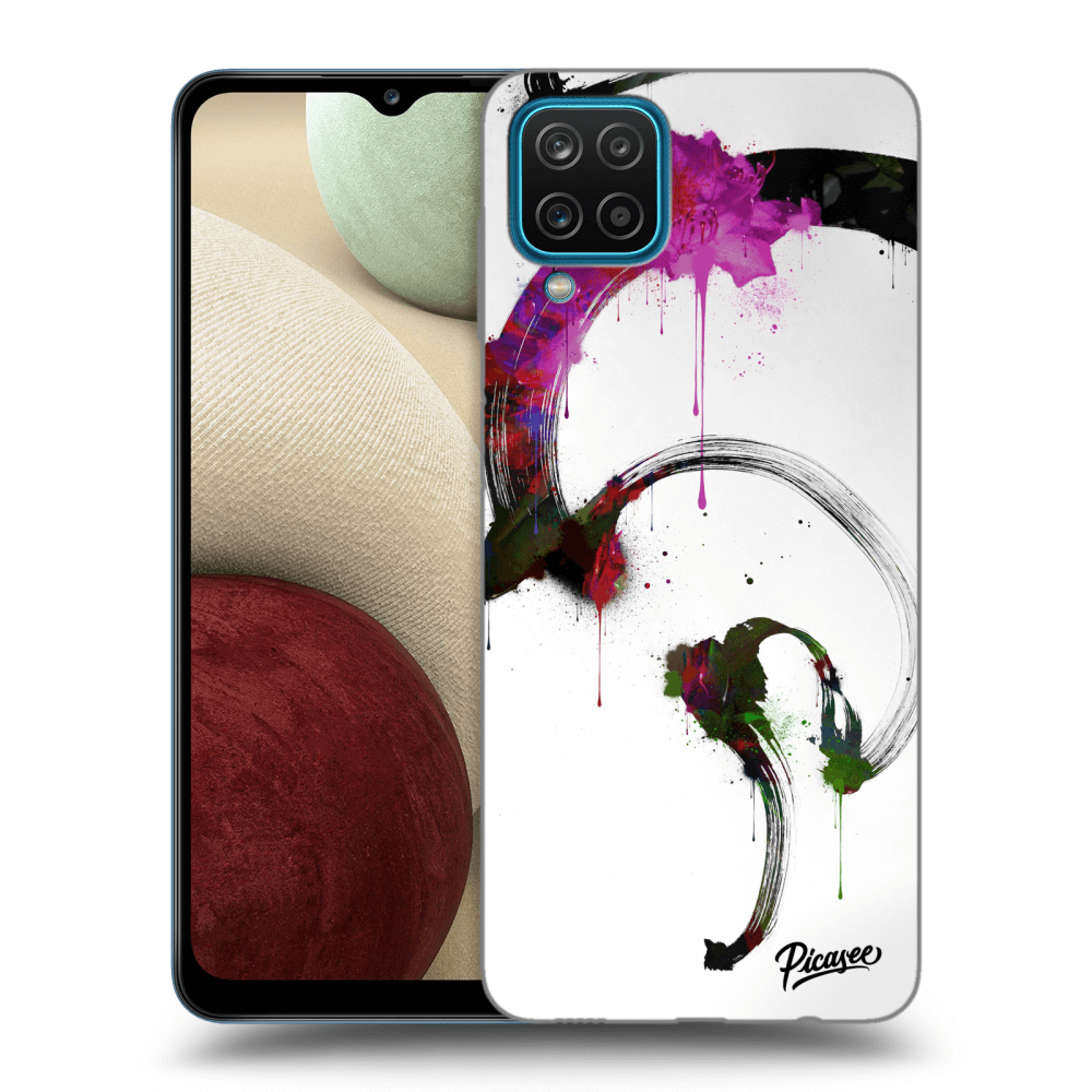 Picasee Samsung Galaxy A12 A125F Hülle - Schwarzes Silikon - Peony White