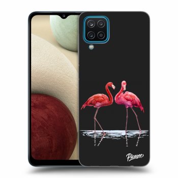 Picasee Samsung Galaxy A12 A125F Hülle - Schwarzes Silikon - Flamingos couple