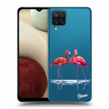 Picasee Samsung Galaxy A12 A125F Hülle - Transparentes Silikon - Flamingos couple