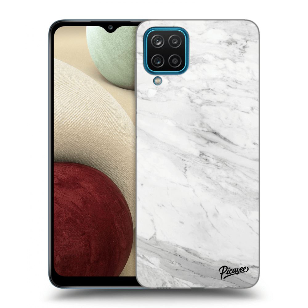 Picasee Samsung Galaxy A12 A125F Hülle - Schwarzes Silikon - White marble