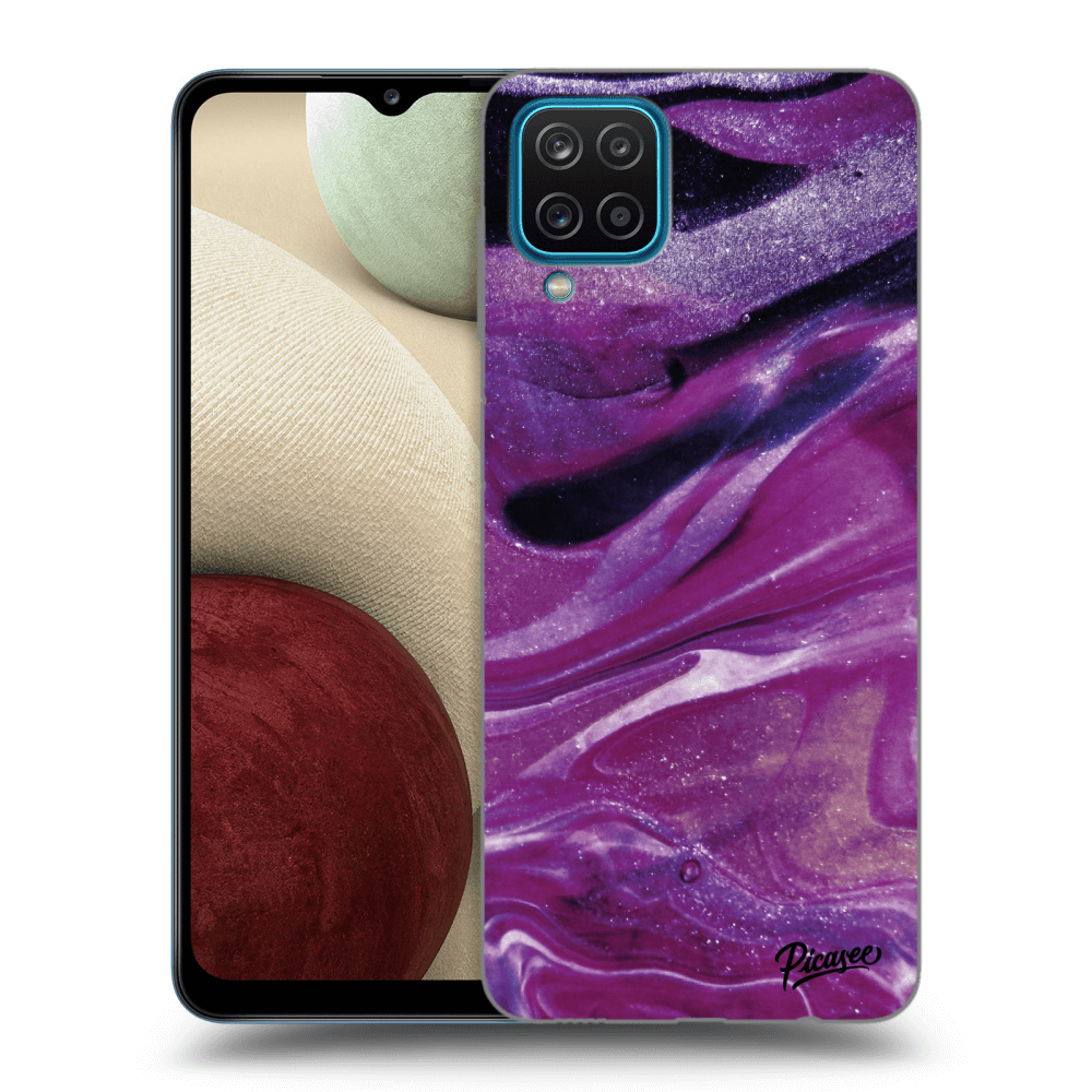 Picasee Samsung Galaxy A12 A125F Hülle - Transparentes Silikon - Purple glitter
