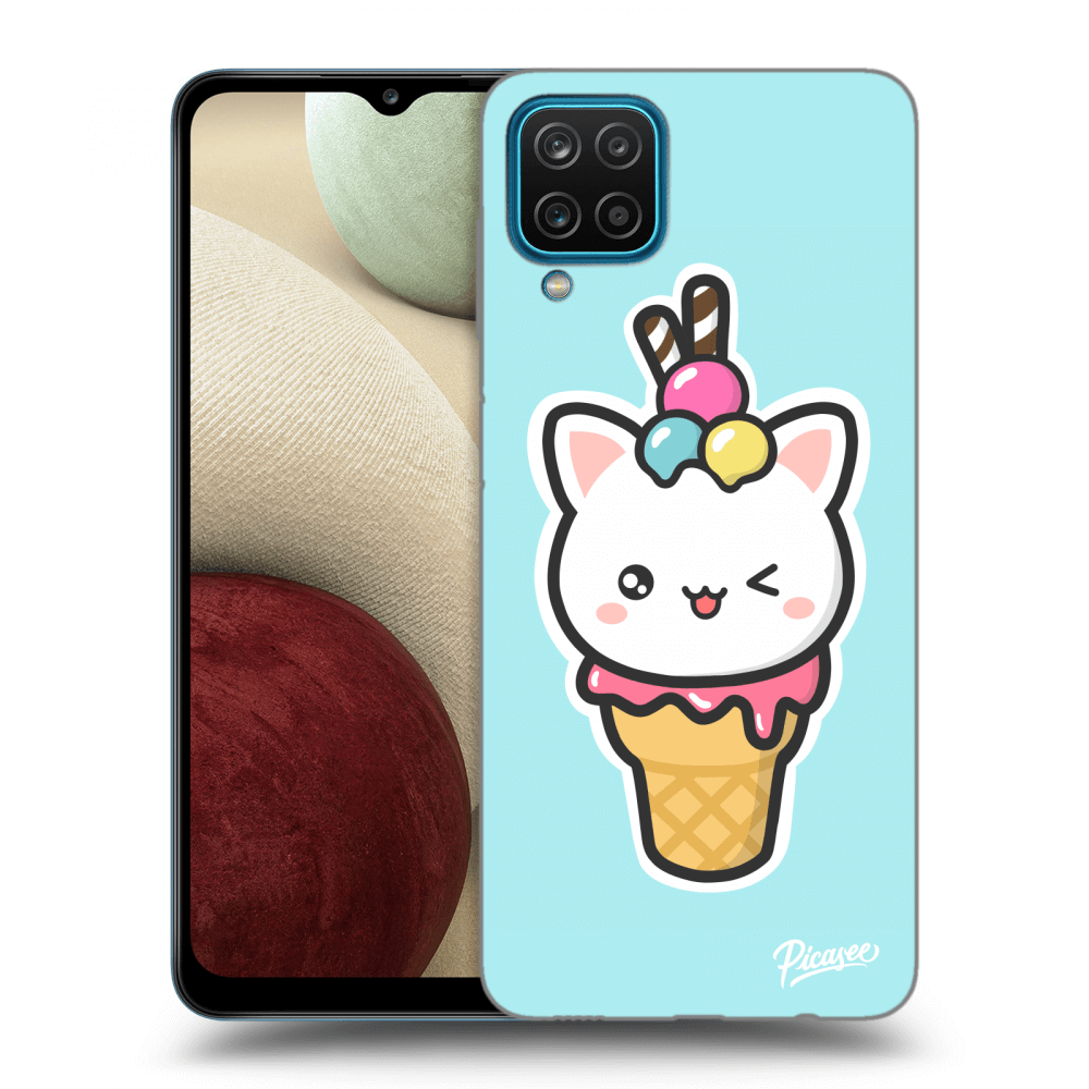 Picasee Samsung Galaxy A12 A125F Hülle - Transparentes Silikon - Ice Cream Cat