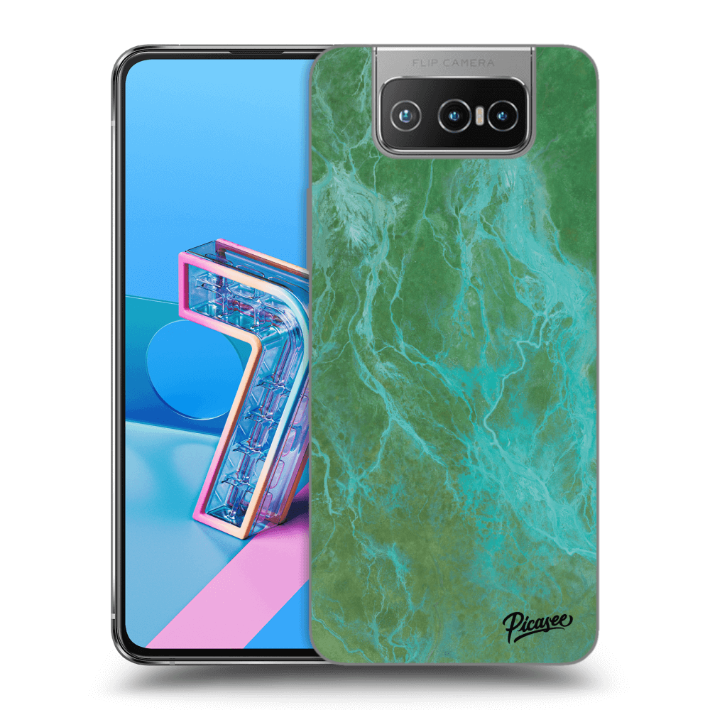 Picasee Asus Zenfone 7 ZS670KS Hülle - Transparentes Silikon - Green marble