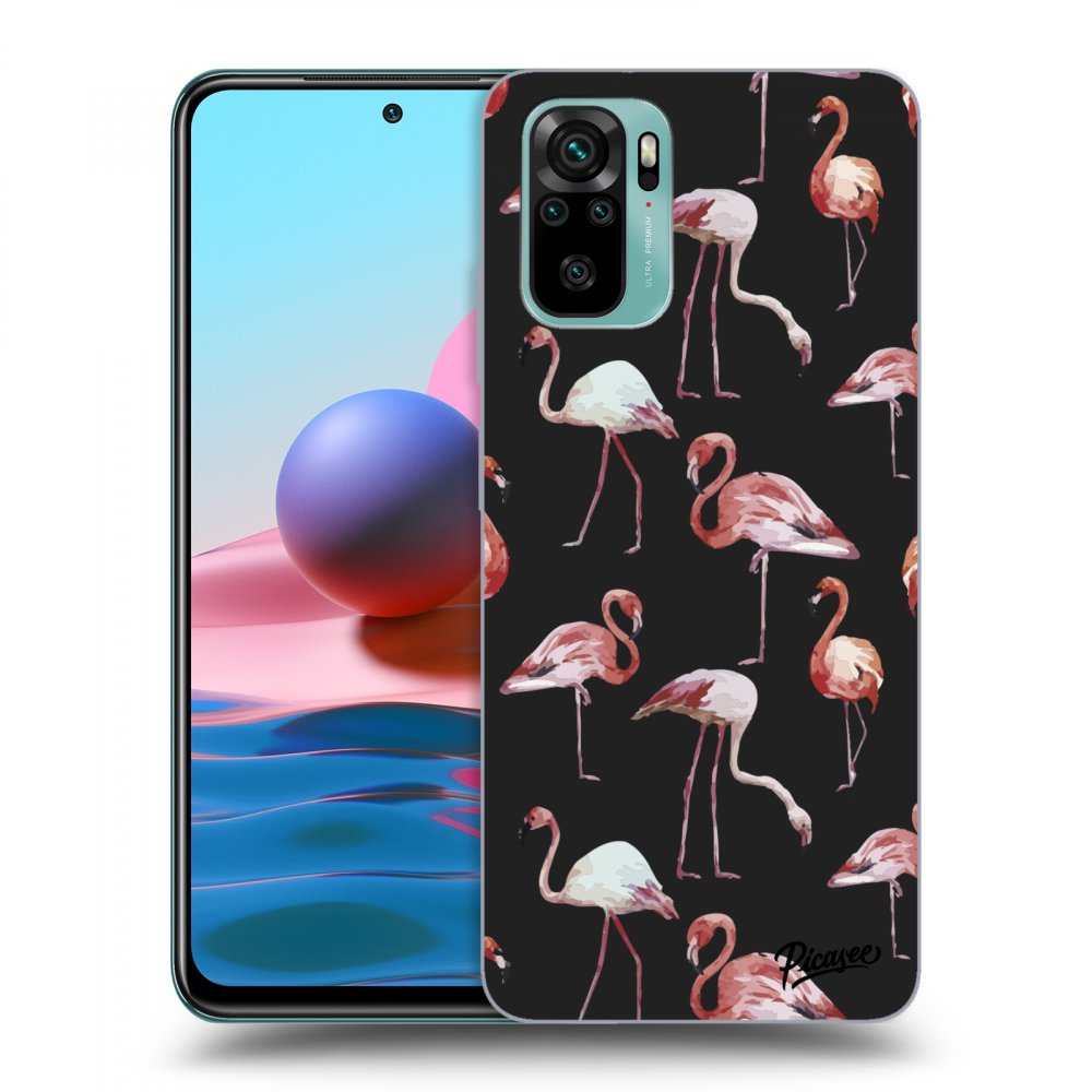 Picasee Xiaomi Redmi Note 10 Hülle - Schwarzes Silikon - Flamingos