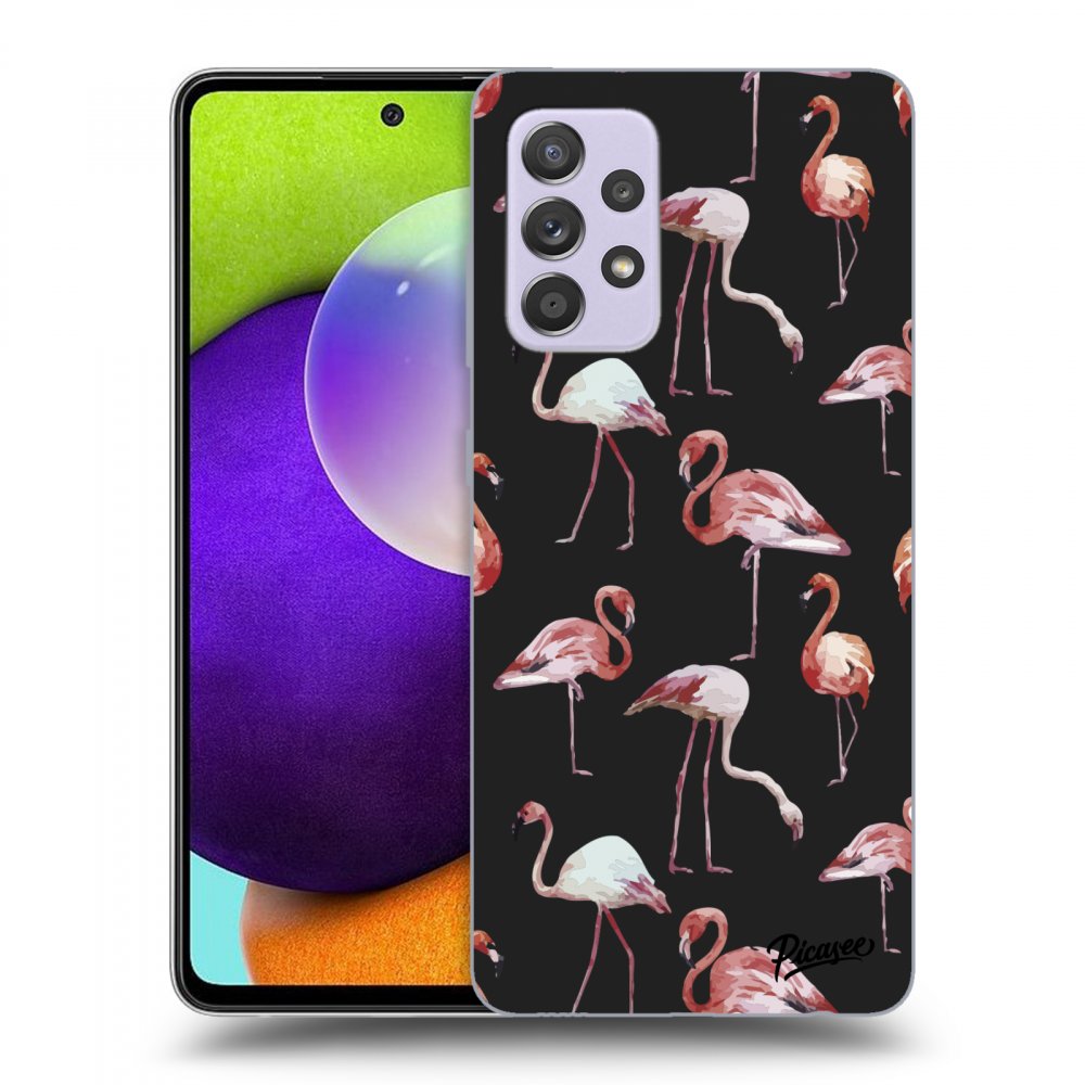 Picasee Samsung Galaxy A52 A525F Hülle - Schwarzes Silikon - Flamingos