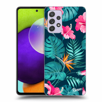 Picasee Samsung Galaxy A52 A525F Hülle - Schwarzes Silikon - Pink Monstera